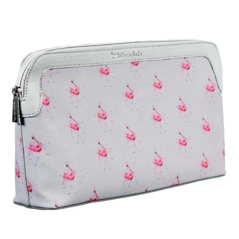 Wrendale Kulturtasche mit Reißverschluss, Motiv Flamingo, hellgrau, 32x21x8 cm