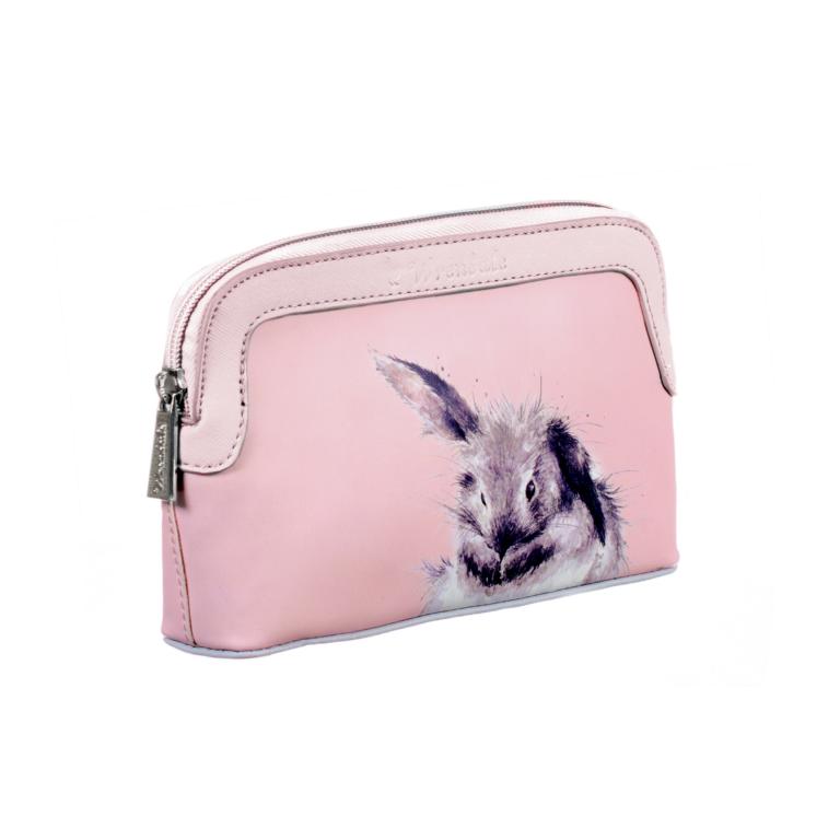 Wrendale kleine Kulturtasche mit Reißverschluss, Motiv Hase putzt sich, rosa, 20x13x5 cm