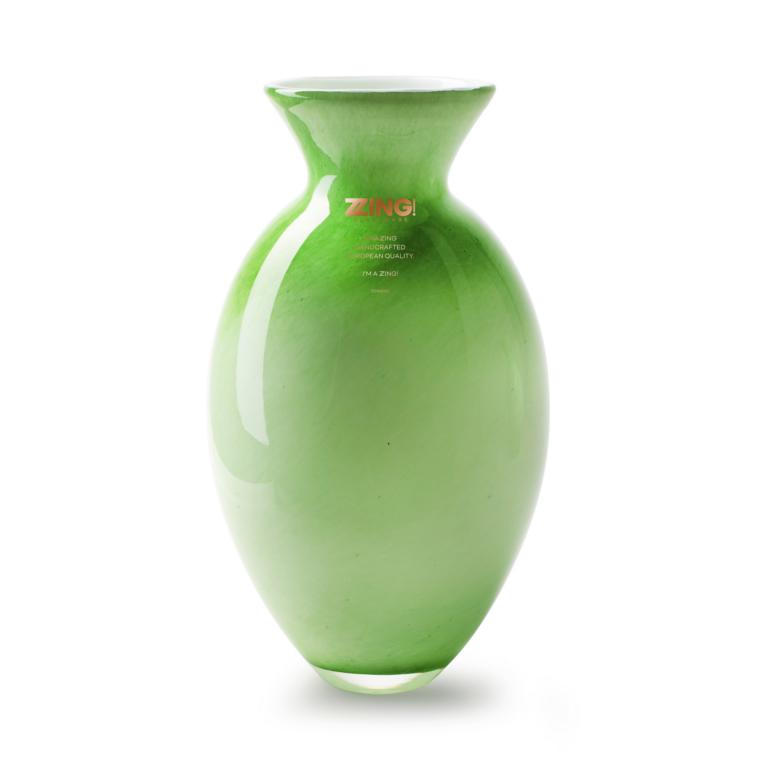 Vase, klassische Form, Glas, grün marmoriert, innen weiß, Handgefertigt, 30x19cm