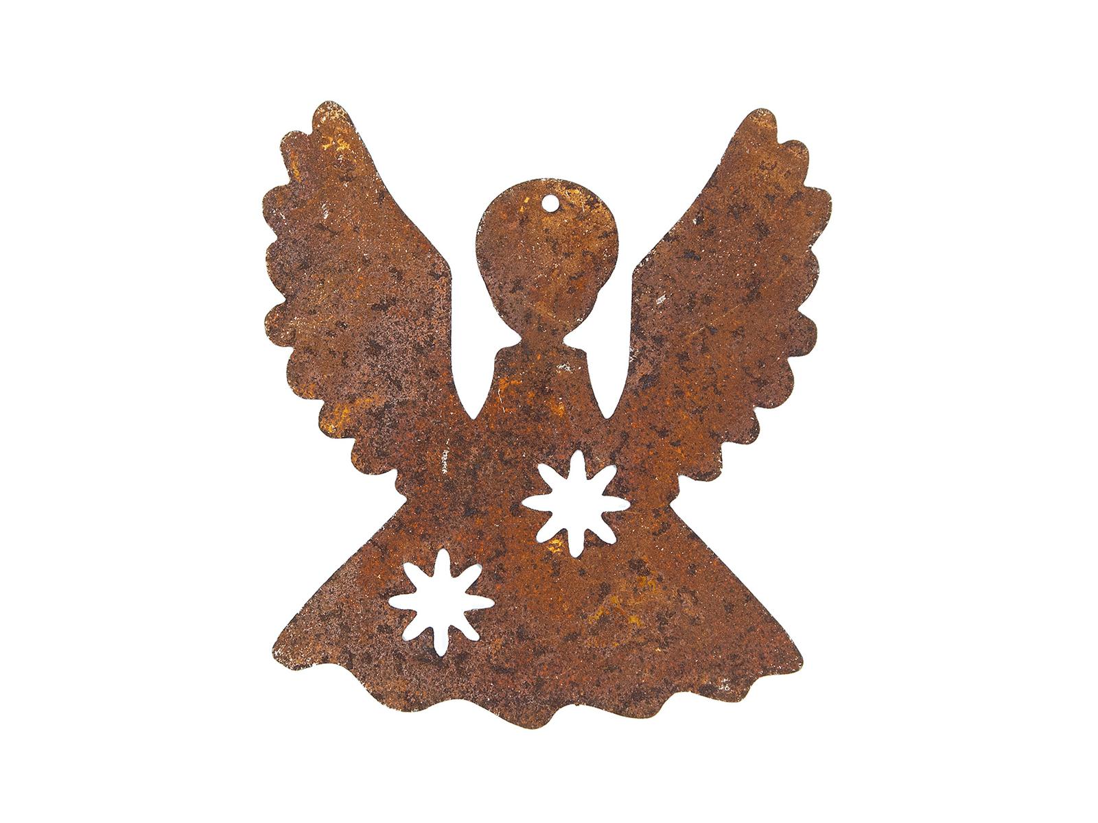 Engel mit aufgespannten Flügeln & ausgestanzten Sternen zum Hängen, Edelrost,  Rost Deko,11 cm