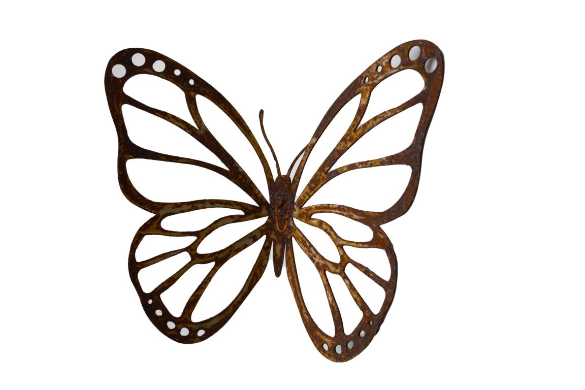 Schmetterling mit Auschnitten, an Nagel, Edelrost, Rostdeko, 18x16cm, H 10cm