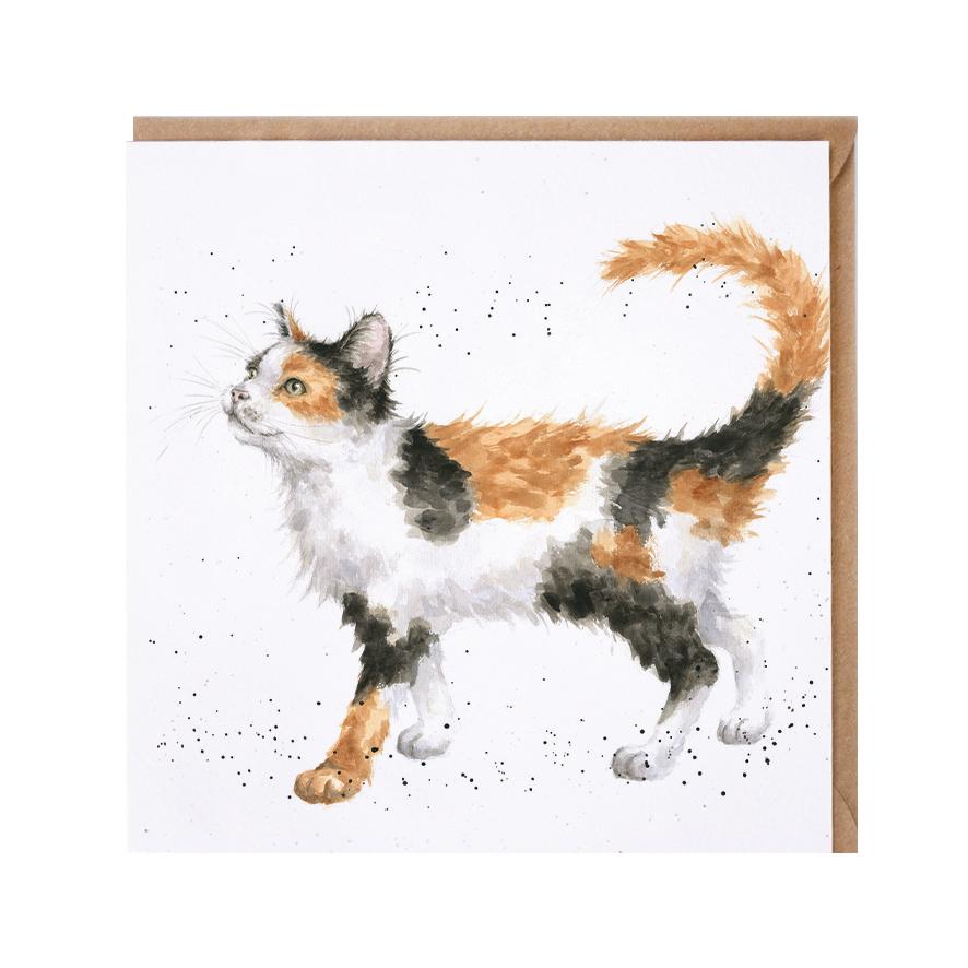 Wrendale Doppelkarte Calico Cat mit Umschlag, Motiv Katze seitlich, laufend, Quadratisch, 15x15 cm