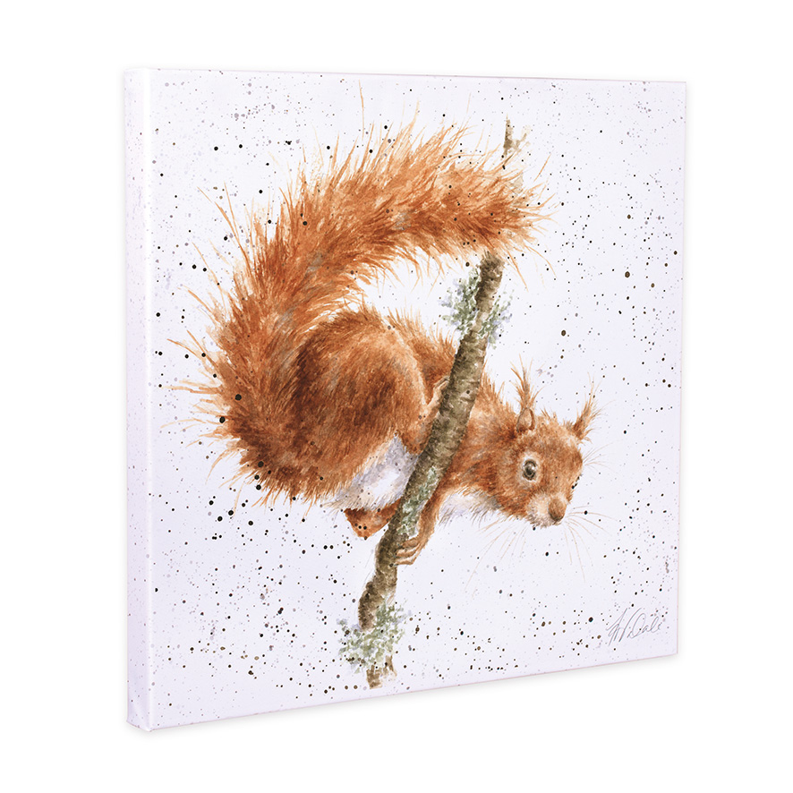 Wrendale Leinwand klein, Aufdruck Eichhörnchen klettert, "The Acrobat",  20x20 cm