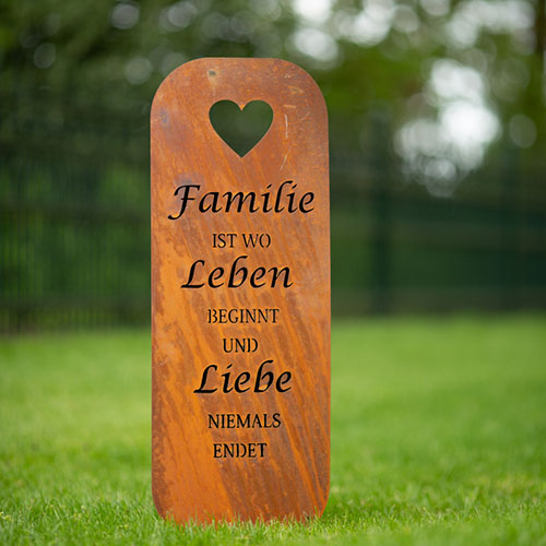 Edelrost Schild Schriftzug Familie Leben Liebe