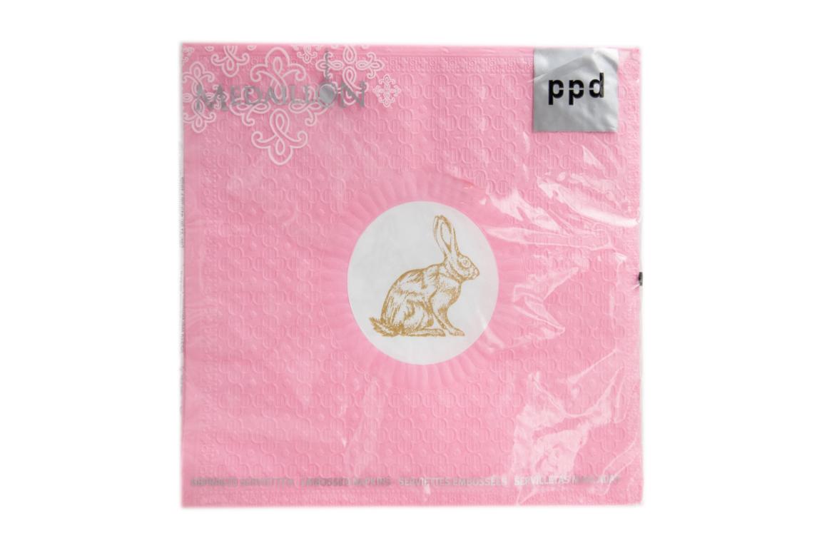 Servietten |  Medaillon Rabbit pink/ Hase mit Prägung pink 33 x 33 cm