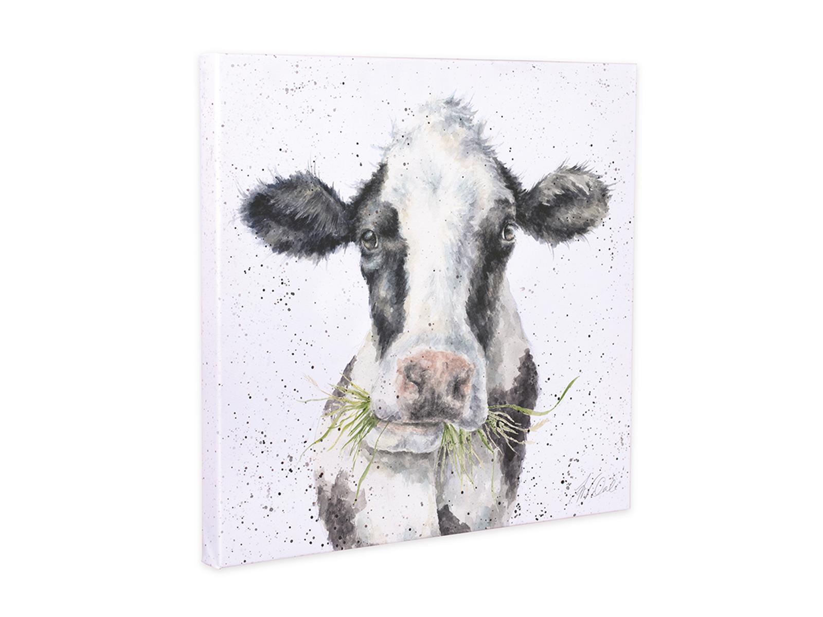 Wrendale Leinwand klein, Aufdruck Kuh kaut Gras, "Milk maid", 20x20 cm
