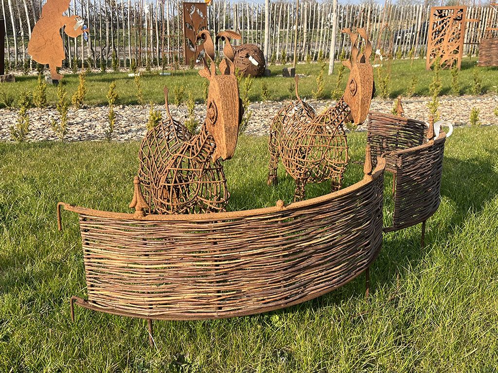 Beeteinfassung mit Weide mini, Rahmen aus Edelrost, gerundet, 40x80cm