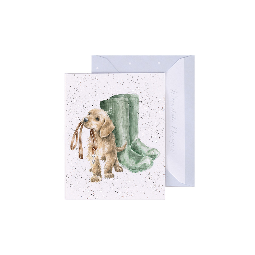 Wrendale Mini-Karte mit Umschlag, Motiv Hund mit Leine im Maul, Hopeful