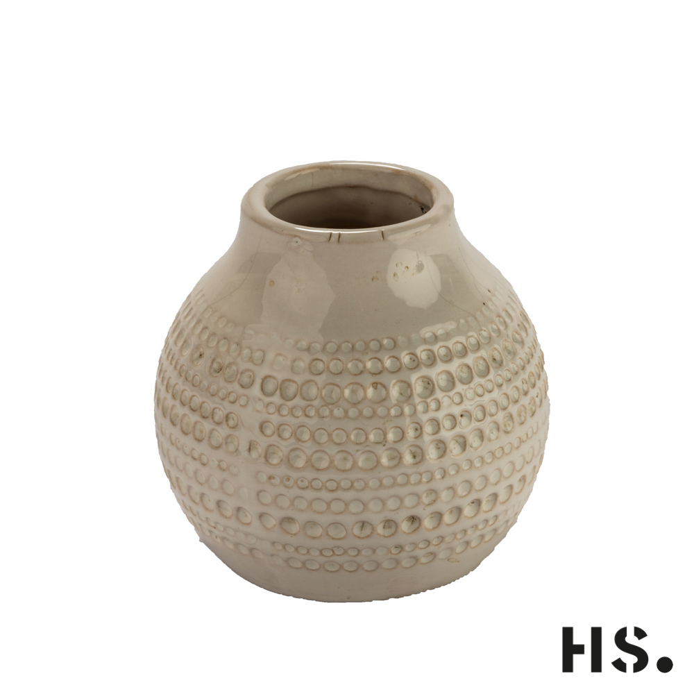 Vase aus Keramik bauchig weiß lasiert in antiker Optik, klein 13 x 13 x 13 cm