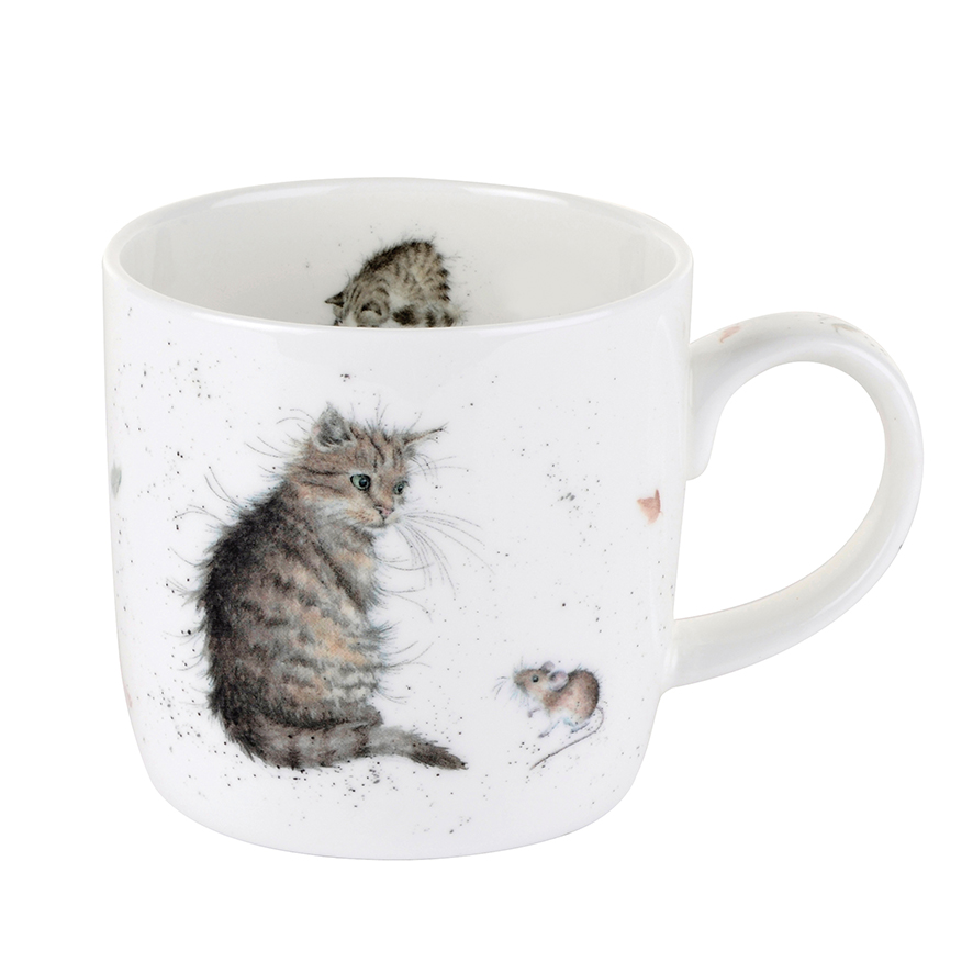 Wrendale Becher,  "Cat & Mouse", Motiv vorne Katze mit Maus,Motiv hinten Kitten und Wollknäul, 0,31 L