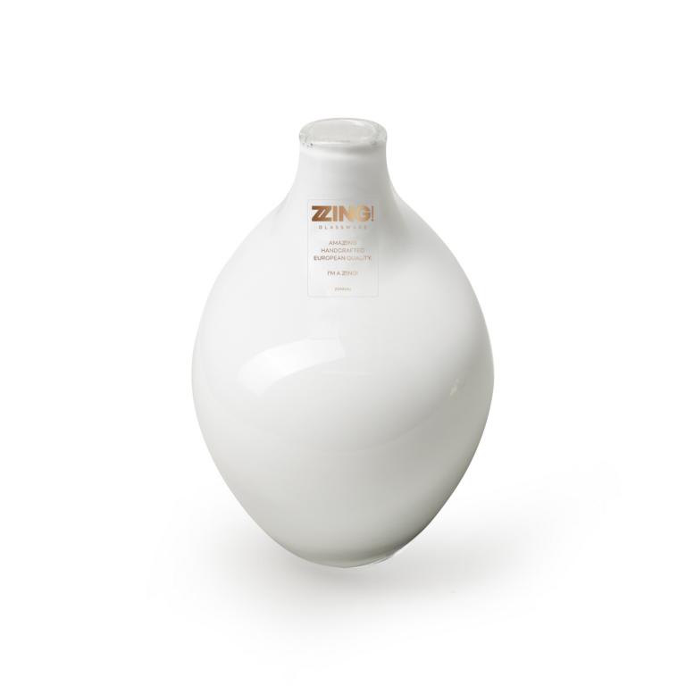 Vase, klein, bauchige Form, kleine Öffnung, Glas, weiß, Handgefertigt, 15x8cm