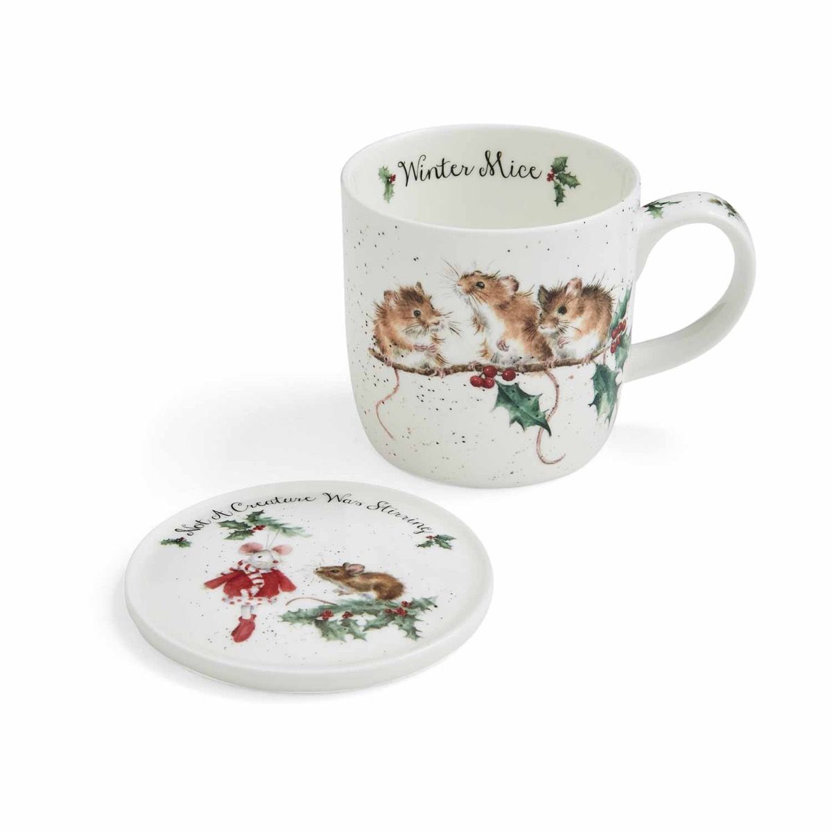 Wrendale Becher Weihnachten mit Untersetzer "Winter Mice",  Motiv Mäuse, in Geschenkverpackung , 18,5x 9x11cm