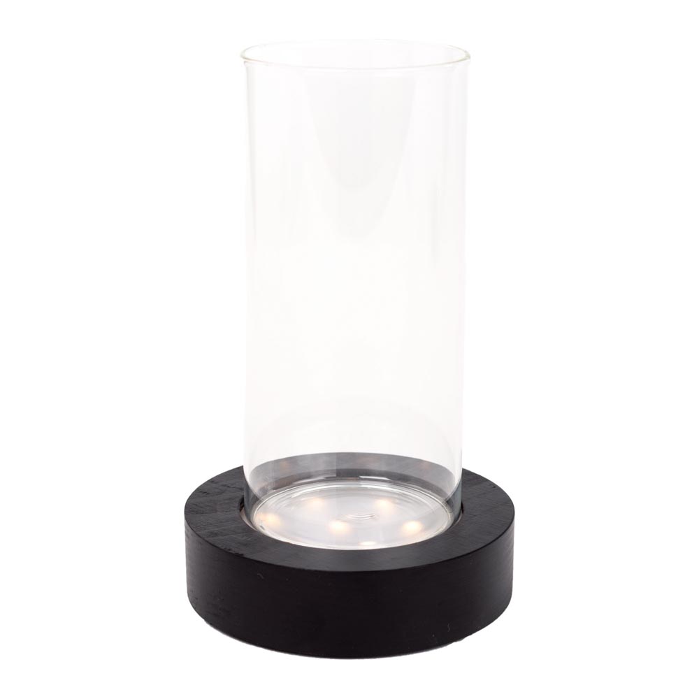 LED Vase, 1 Stück, 2 teilig, Fuß schwarz mit Beleuchtung, excl. Batterien, 10x10x18 cm