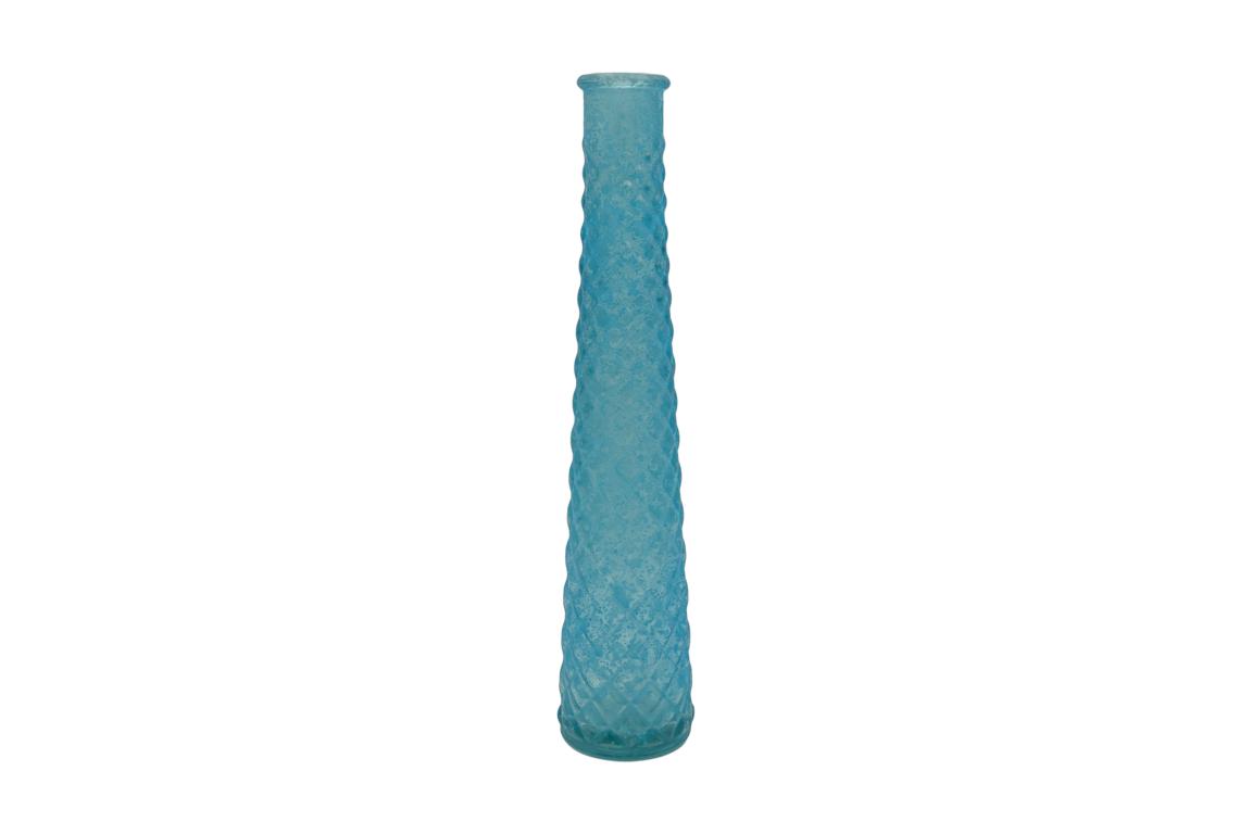 Glasvase aus recyceltem Glas konische Form, Rautenmuster, himmelblau, 6,5x6,5x31,5cm