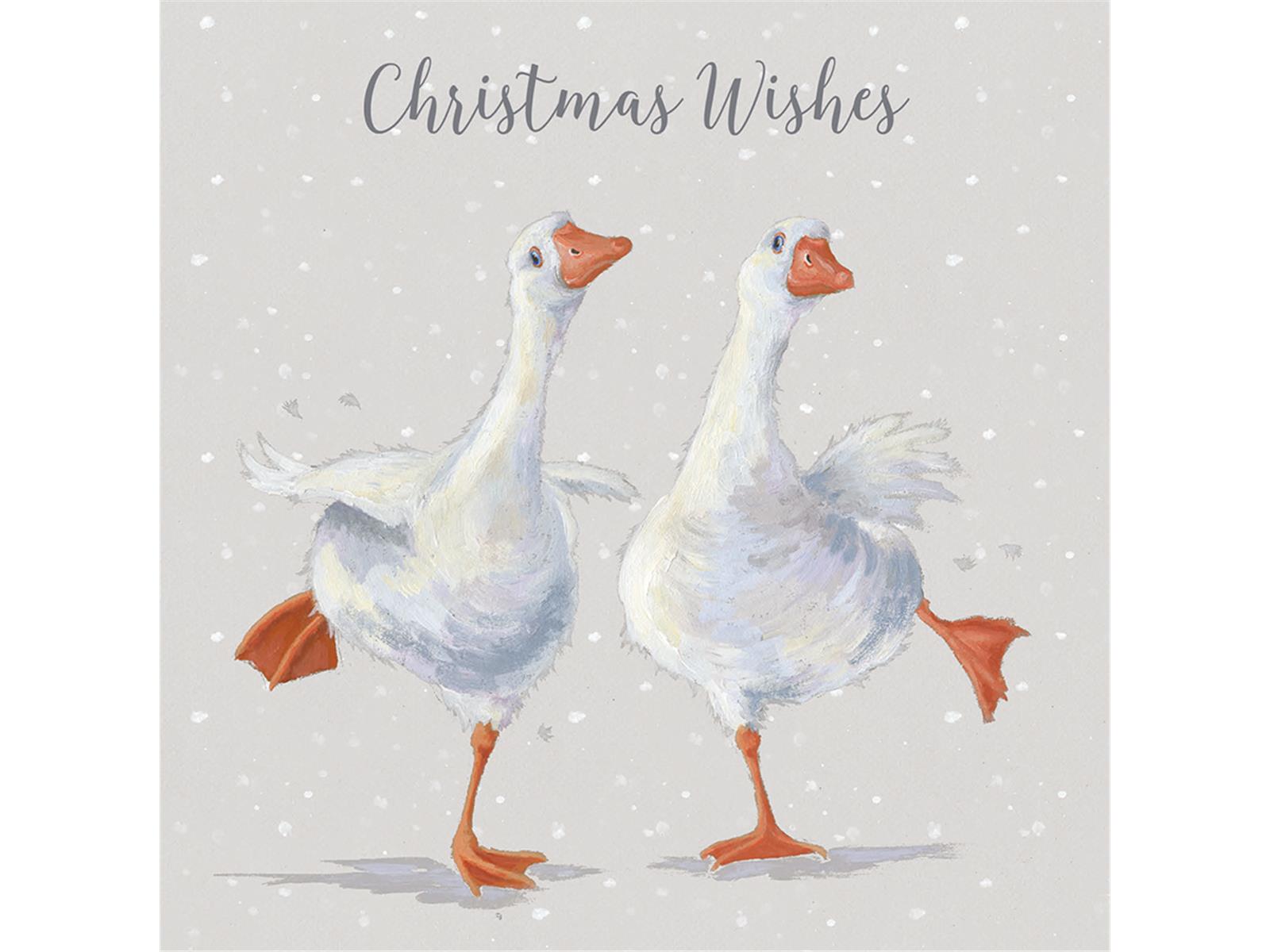 Wrendale Weihnachtskartenbox Christmas Winter, Motiv Gänse, 8 Karten mit Umschlag und Text, 15,5x15,5 cm