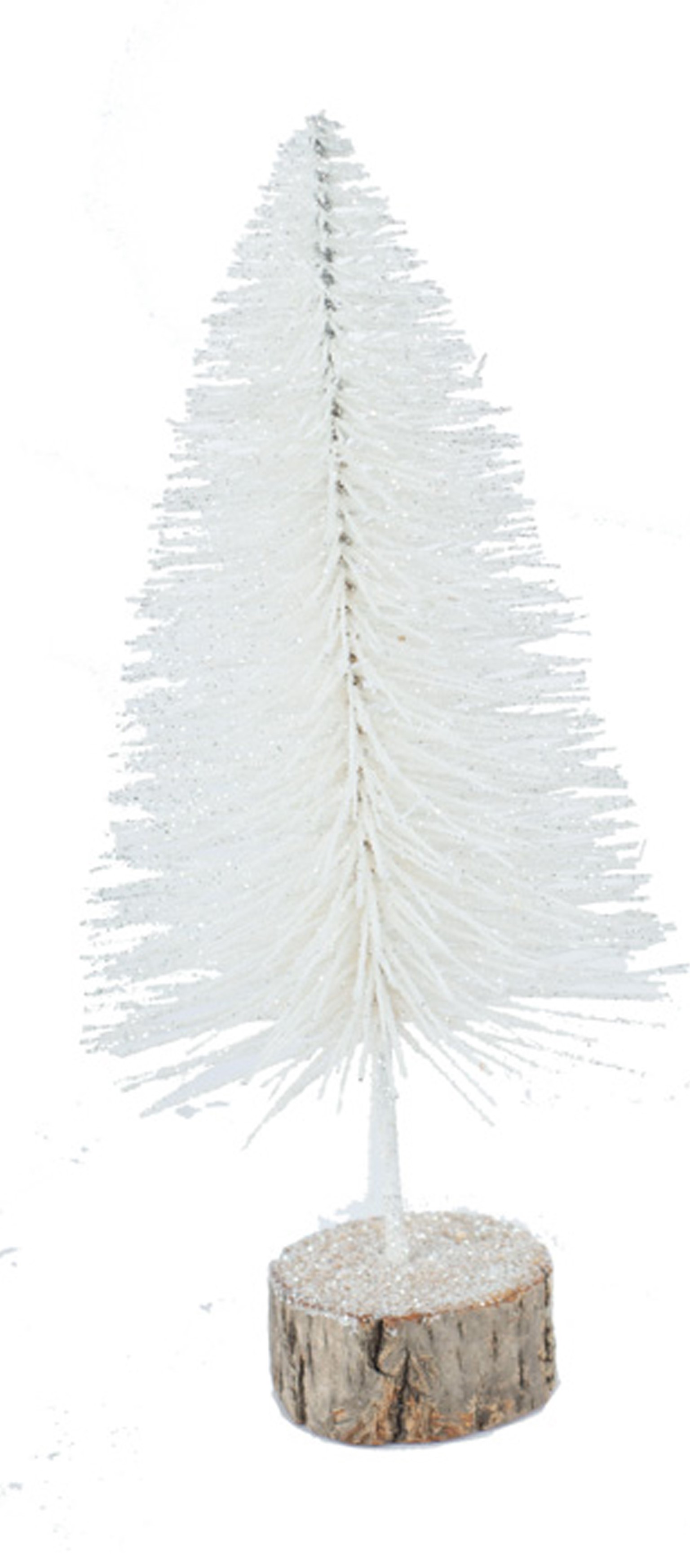 Drahtbäumchen weiß mit Glitzer auf Holzfuß klein, 5  x 5 x 29 cm