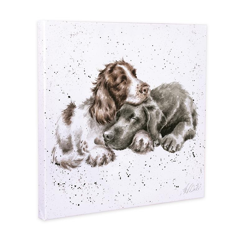 Wrendale Leinwand groß, Aufdruck kuschelnde Hunde, "Growing old togehther", 80x80 cm