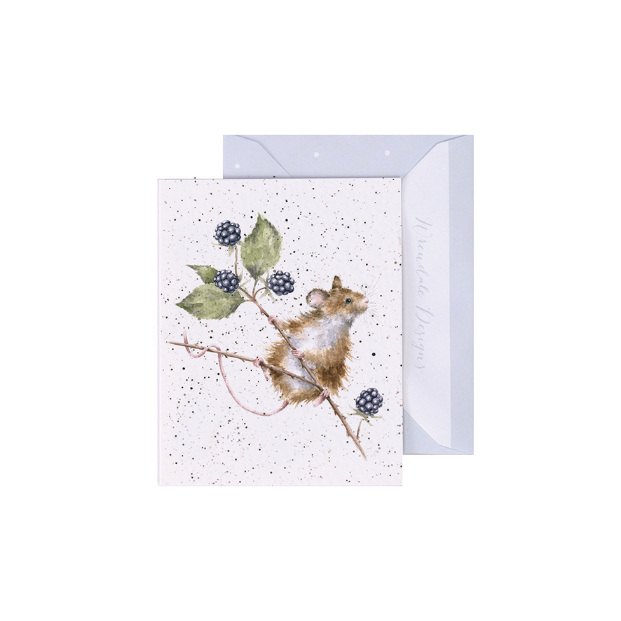 Wrendale Mini-Karte mit Umschlag, Motiv Maus klettert auf Brombeerast, Brambles Gift