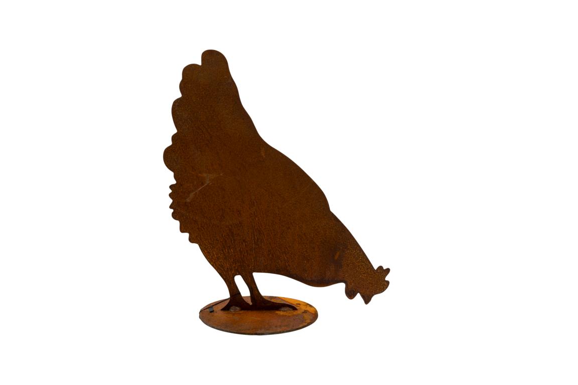Huhn/Henne pickend, auf Bodenplatte, Edelrost, H39x B35cm