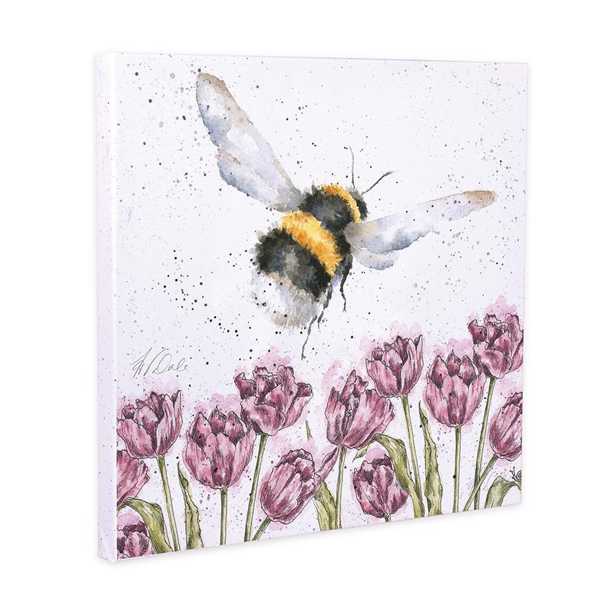 Wrendale Leinwand klein, Aufdruck Hummel & Blumen, "Flight of the Bumblebee",  20x20 cm