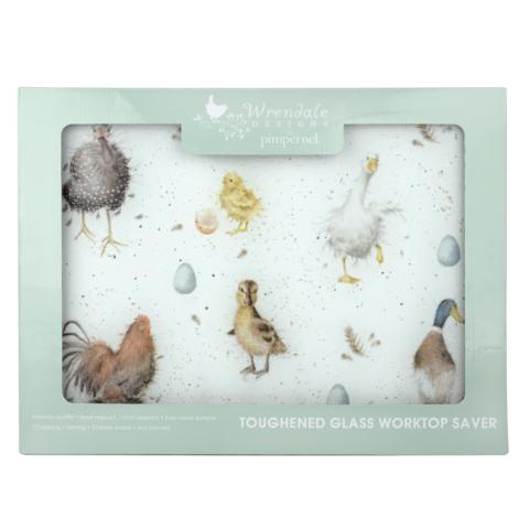 Wrendale Glas Arbeitsplattenschoner, 40x30 cm, Motiv Hühner und Enten