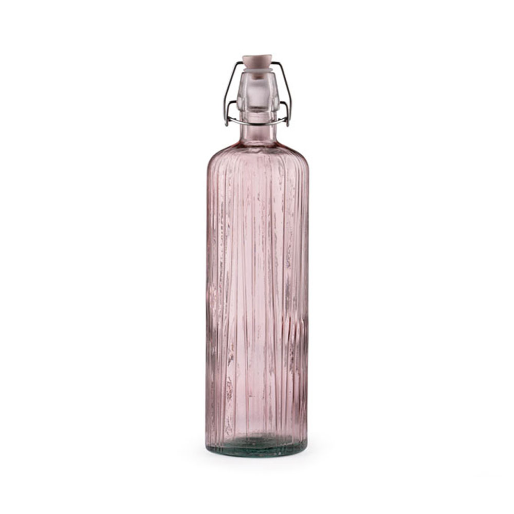 Bitz Wasserflasche aus Glas, Bügelverschluss, Rosa, 1,2L, 100% recyceltes Glas