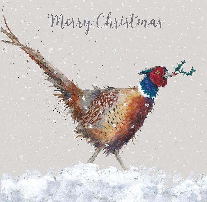 Wrendale Weihnachtskartenbox Merry Christmas, Motiv Fasan im Schnee ""Christmas Colours"