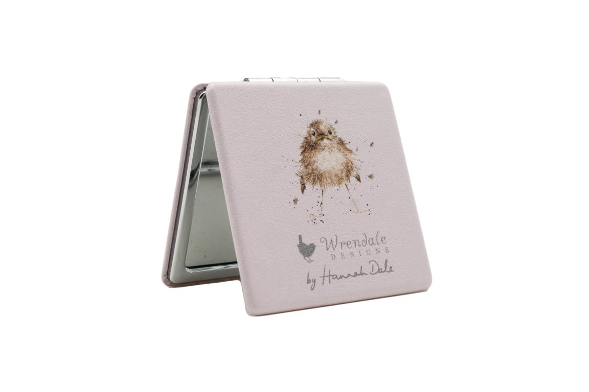 Wrendale Taschenspiegel zum klappen in Geschenkschachtel, Motiv Vogelpaar im Nest, rosa,7x7cm