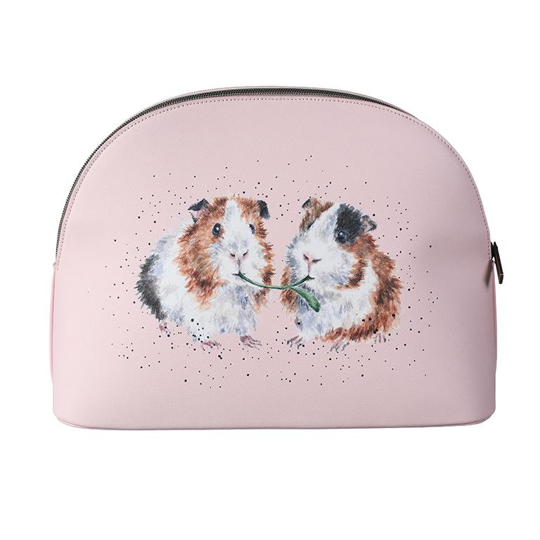 Wrendale Kosmetiktasche groß, Motiv zwei Meerschweinchen "Lettuce by Friends", mit Reißverschluss, rosa,  24,5x33cm