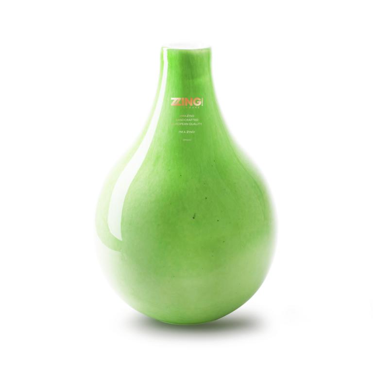 Vase, groß, schmale Öffnung, bauchig, nach Oben schmaler werdend, Glas, grün marmoriert, innen weiß, Handgefertigt, 28x19cm
