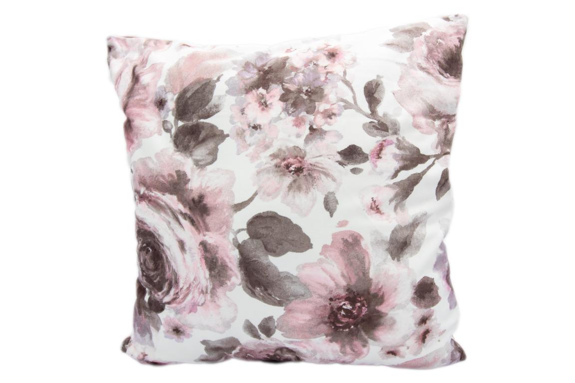 Kissenhülle Mone, Blumenmuster, rosa-grau, 50x50 cm