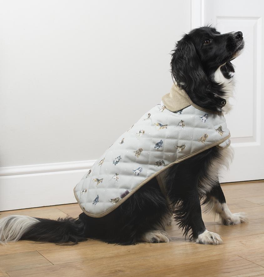 Wrendale Hundemantel, groß, Größe 55 cm, gesteppt mit Fleece Futter,  mint, Motiv Hund