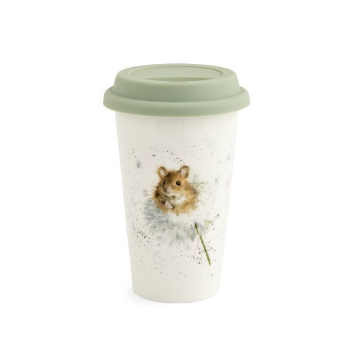 Wrendale Coffee to Go Becher aus Pozellan, Maus sitzt auf Pusteblume, 0,3 L