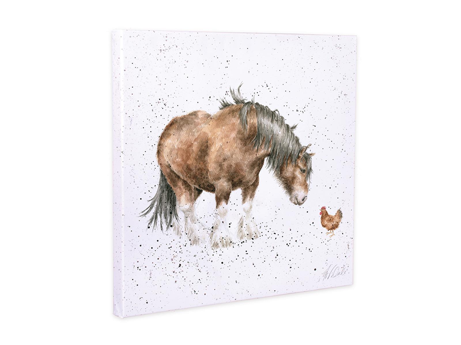Wrendale Leinwand klein, Aufdruck Pferd & Huhn, "Farmyard Friends",  20x20 cm