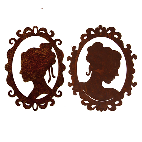 Frauenprofil im ovalen Rahmen, Edelrost, H 23 cm, verschiedene Motive