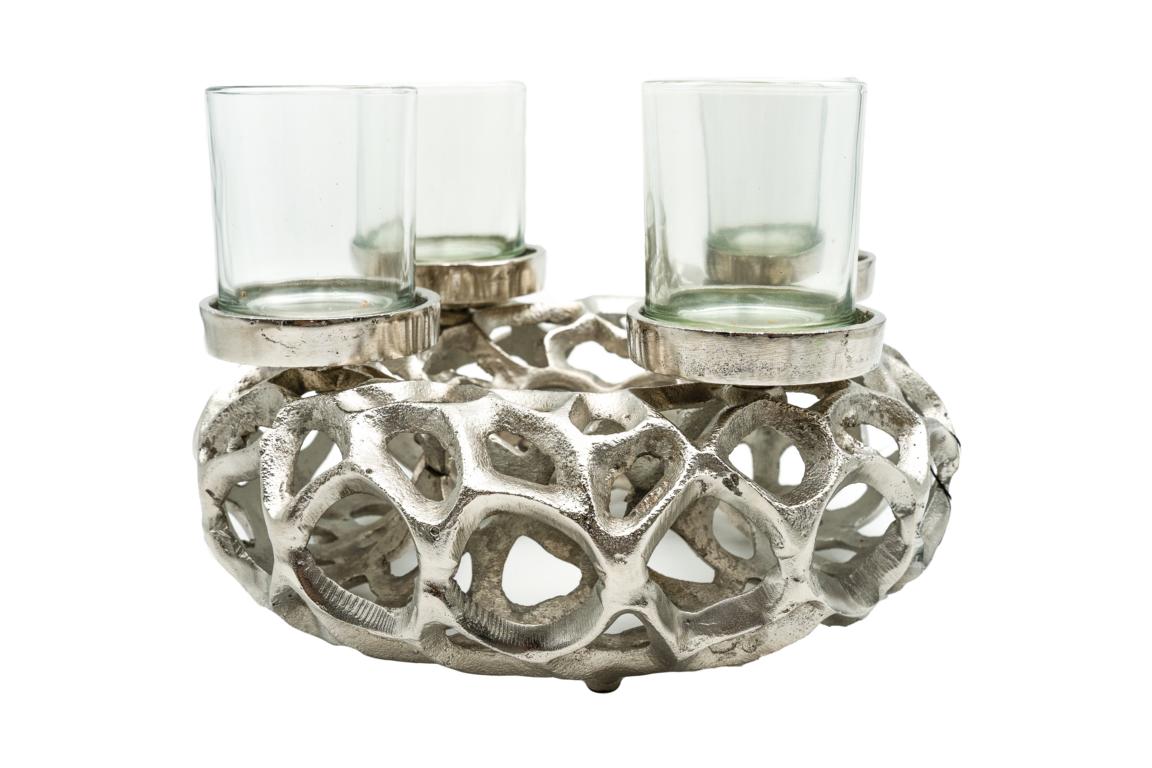 Colmore Kerzenleuchterkranz/Adventskranz, mit 4 Teelichtgläser, silber/Aluminium, Antike Optik, 30x20cm