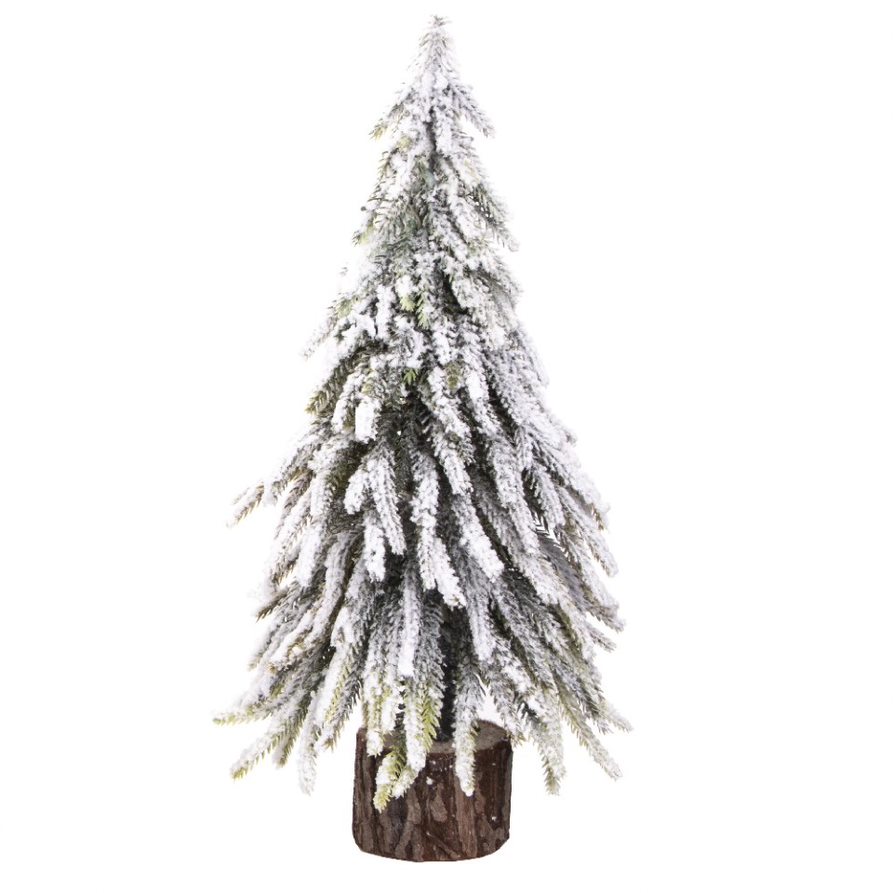 Weihnachtsbaum L, aus Kunststoff mit Holzfuß und Kunstschnee, 35x15x15 cm