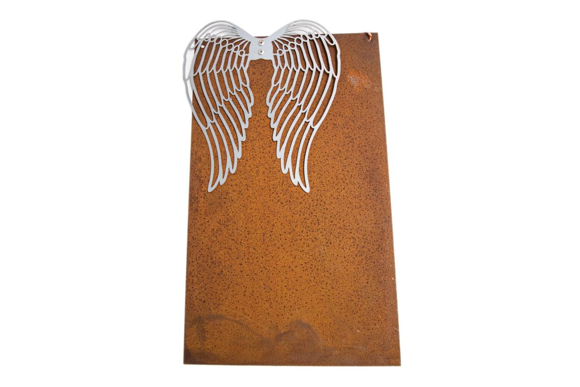 Schild/Tafel Edelrost mit Flügel zink 22x37 cm