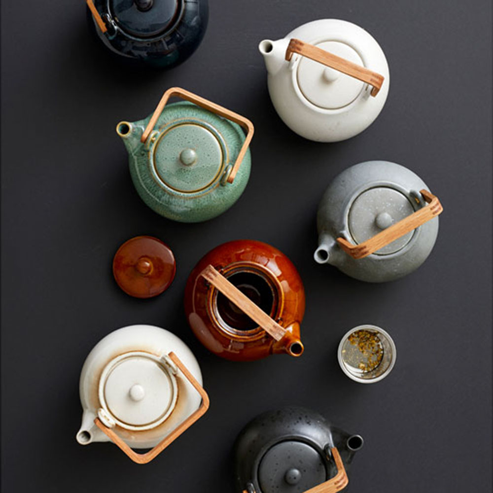 Teekanne mit Holzgriff, Grau, 1,2L, ohne Teesieb