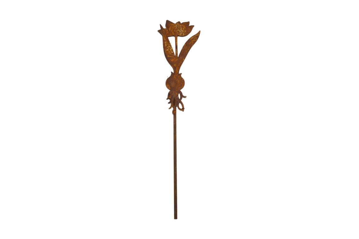 Blume mit Zwiebel zum Stecken, Tulpe, Edelrost, 11x27cm, Stab 25cm