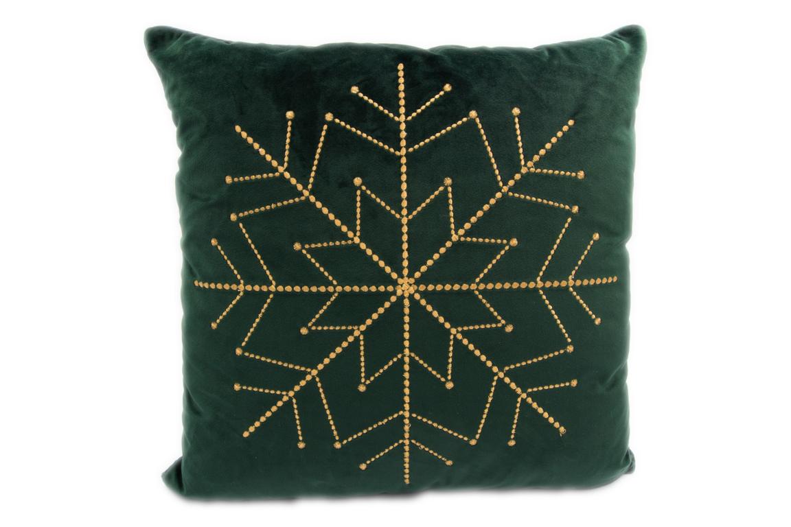 pad Kissenhülle Ice mit goldener Schneeflocke, dunkel grün, 45x45 cm