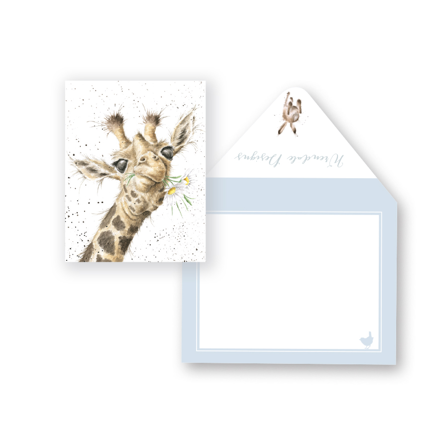 Wrendale Mini-Karte mit Umschlag, Motiv Giraffe mit Gänseblümchen im Mund, Rechteckig, 9x7,5cm