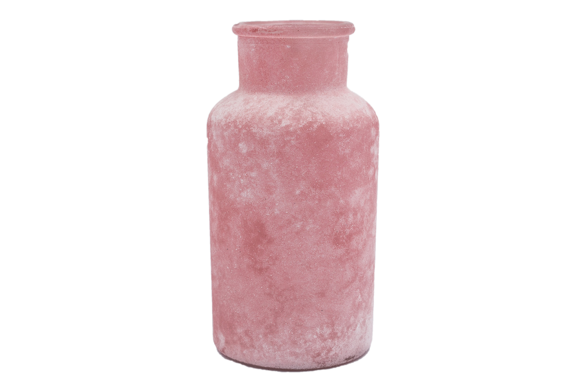 Glasvase, Glasflasche, gefrostet, geeist, rosa, 16,5x8 cm