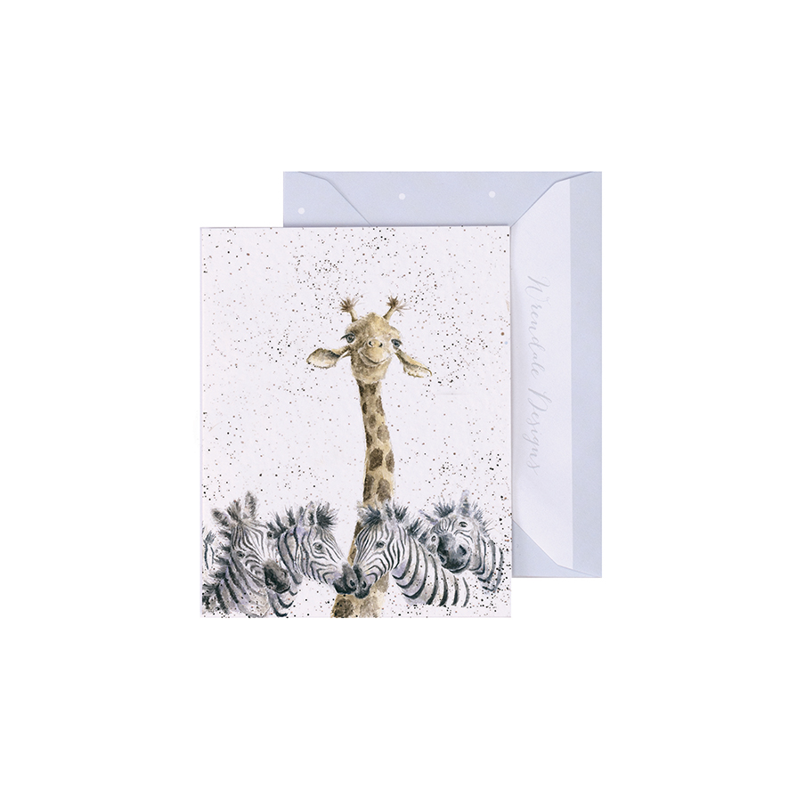 Wrendale Mini-Karte mit Umschlag, Motiv Giraffe und Zebras, Head and Shoulders