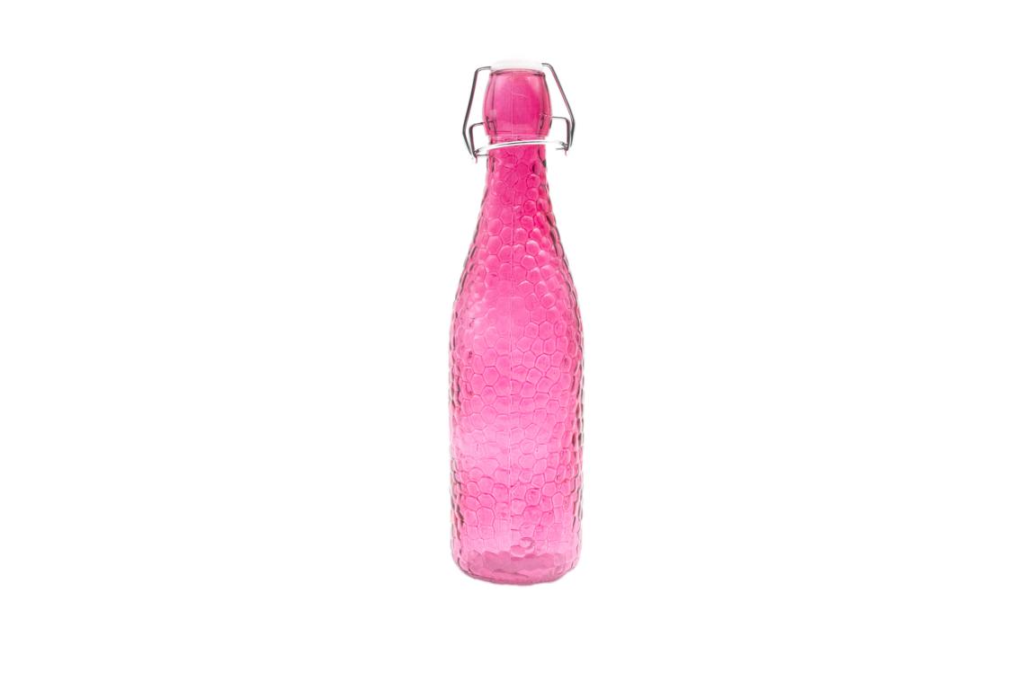 Flasche, mit Bügelverschluss, Glas, Wabenmuster, beere/pink, Handgefertigt , 27x6,5cm