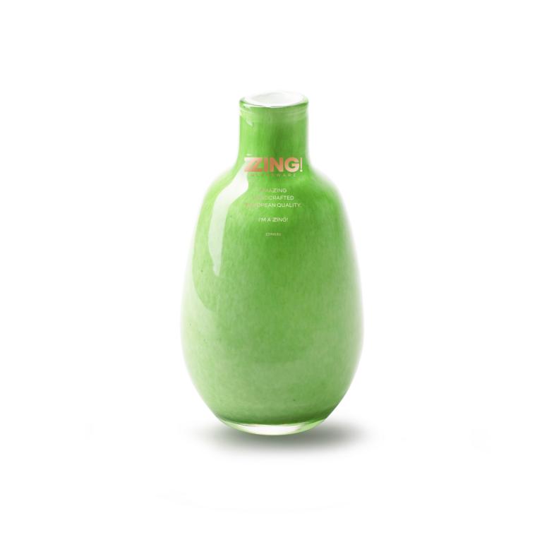 Vase, klein, bauchige Form, kleine Öffnung, grün marmoriert, von Innen weiß, Handgefertigt, 14x8cm