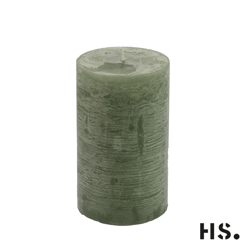 Indoor Kerze, Pillar Candle, graugrün, Brenndauer 110 Stunden, 9x15cm