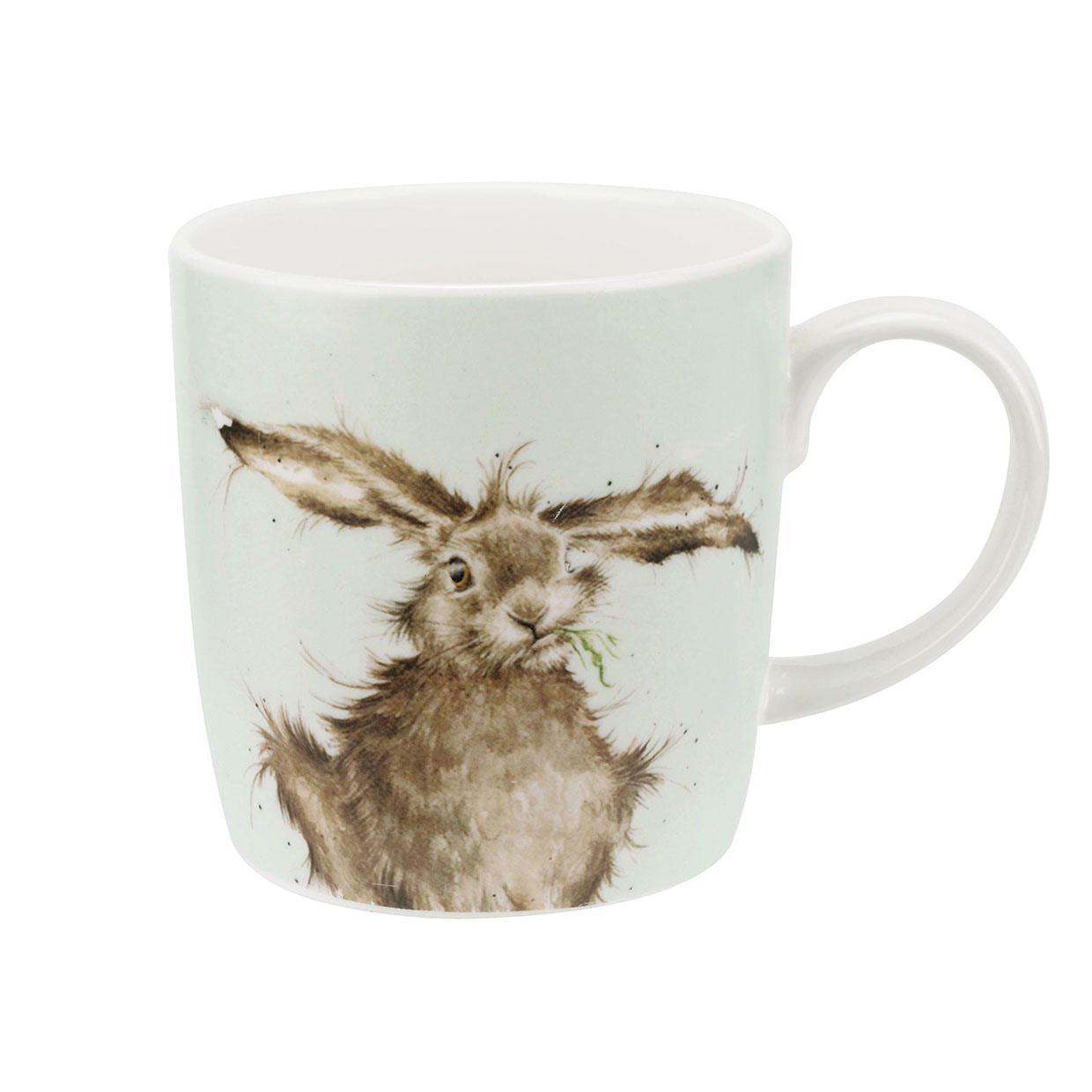 Wrendale Becher,  "Hare Brained",grün, Motiv struppiger Hase kaut auf Grasbüchel, 0,4 L 