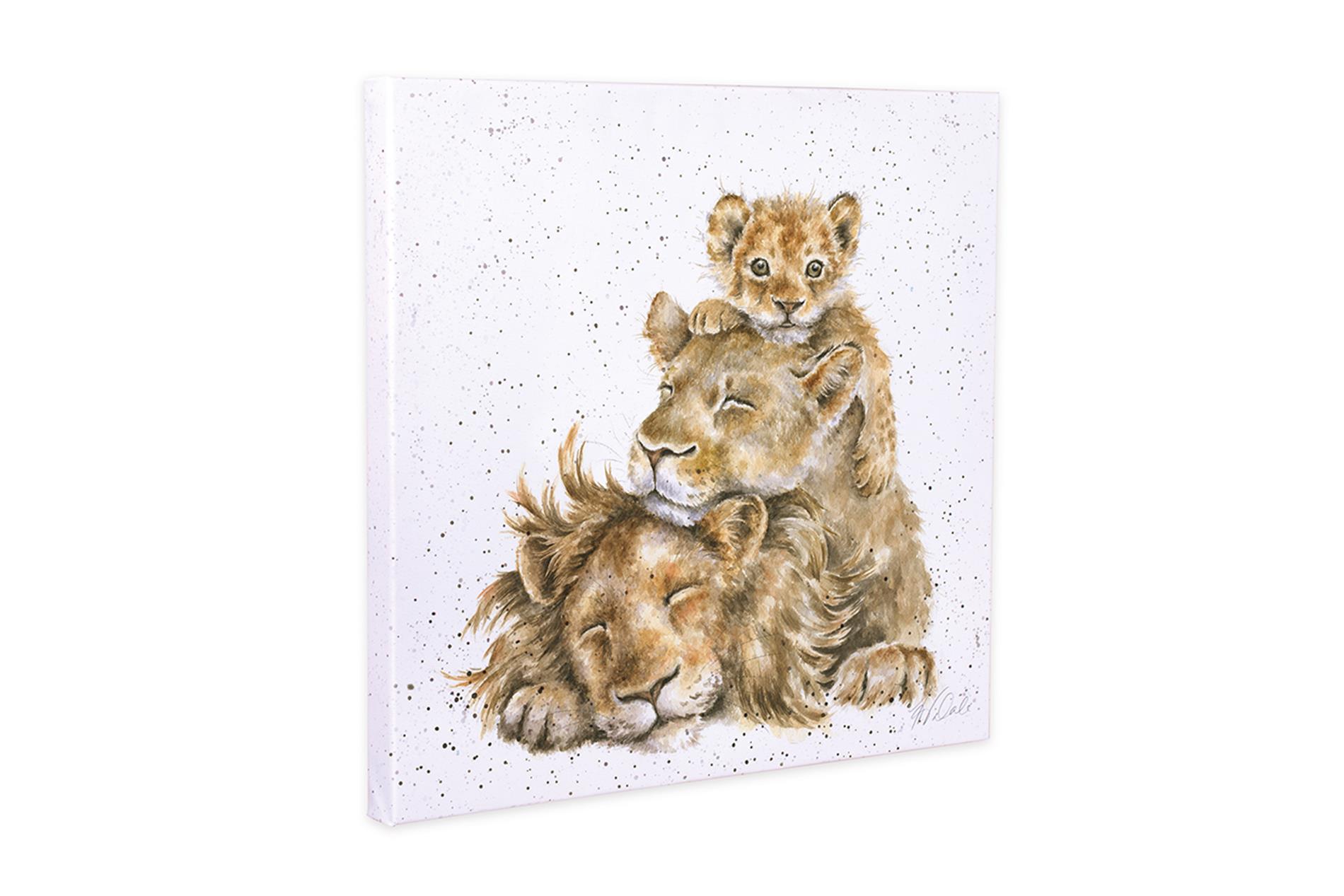 Wrendale Leinwand klein, Aufdruck Löwenfamilie, "Family Pride",  20x20 cm