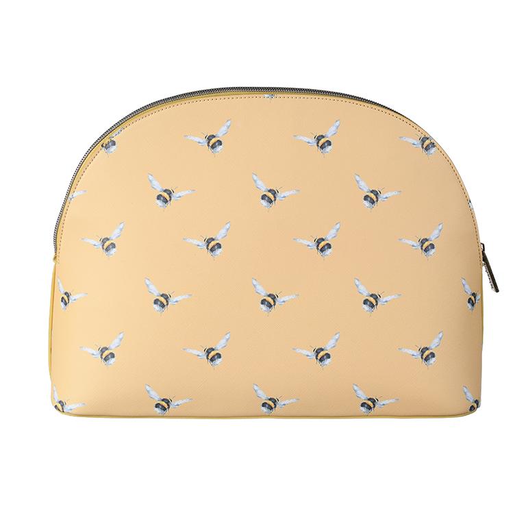 Wrendale Kosmetiktasche groß, Motiv Hummel "Flight Bumblebee", mit Reißverschluss, sonnengelb,  24,5x33cm